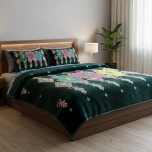 Double Bed - 1400 gm - Dark Green Pattern
