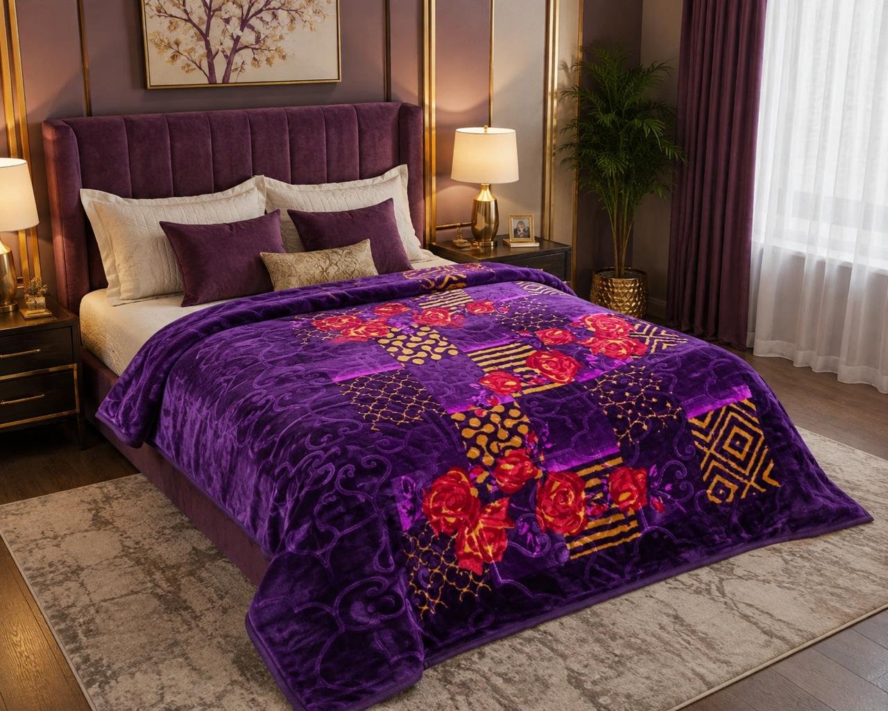 Ruby - Single Bed Double Ply - Purple Red Flwr