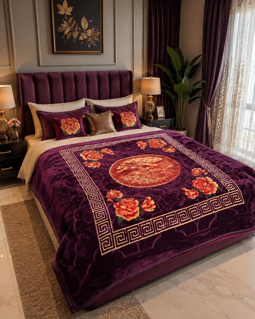 Ruby - Single Bed Double Ply - Purple Red Flower