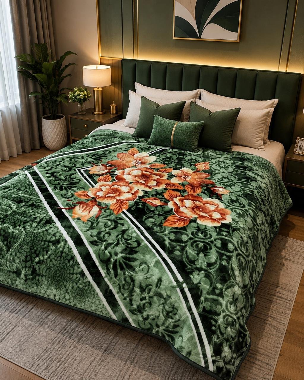 Ruby - Single Bed Double Ply - Green Flower