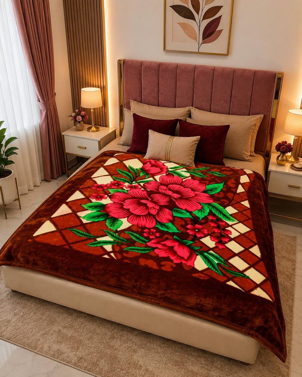 Double Bed - 1300 gm - Red Flower