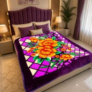 Double Bed - 1300 gm - Purple Yellow Flower